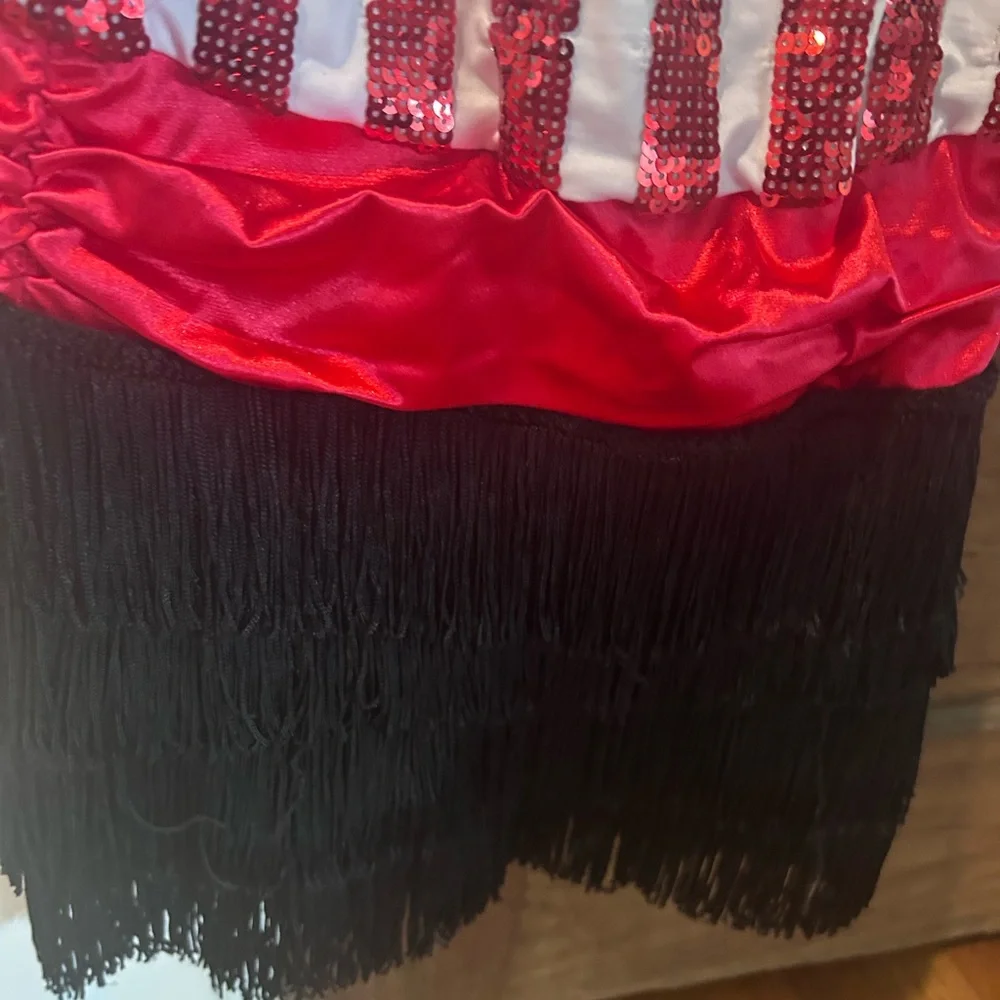 USA American Red white stripped Black fringe Sequin Kids Dance Costume Weissman